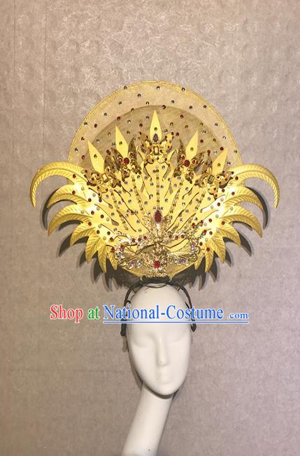 Traditional Chinese Court Stage Show Golden Hair Clasp Headdress Handmade Catwalks Hair Accessories for Women