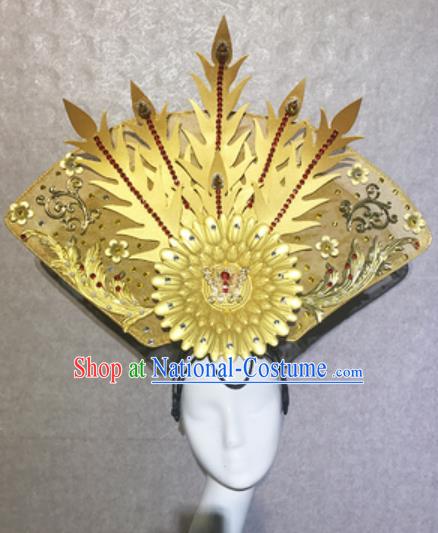 Traditional Chinese Court Stage Show Deluxe Golden Phoenix Headdress Handmade Catwalks Hair Accessories for Women