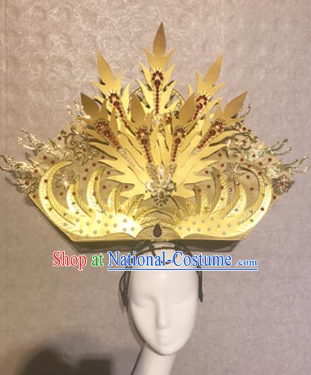 Traditional Chinese Court Stage Show Deluxe Golden Hair Clasp Headdress Handmade Catwalks Hair Accessories for Women