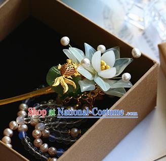 Traditional Chinese Palace Green Lotus Hairpin Headdress Ancient Court Hair Accessories for Women