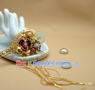 Traditional Chinese Palace Golden Jade Hairpin Headdress Ancient Court Hair Accessories for Women