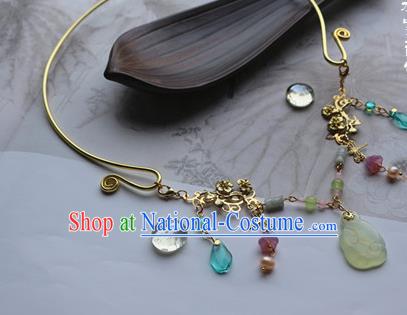 Traditional Chinese Handmade Golden Necklace Ancient Hanfu Carving Jade Rabbit Necklet Accessories for Women