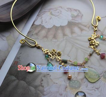 Traditional Chinese Handmade Golden Necklace Ancient Hanfu Carving Jade Rabbit Necklet Accessories for Women