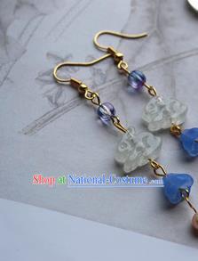 Traditional Chinese Handmade Jade Rabbit Earrings Ancient Hanfu Ear Accessories for Women