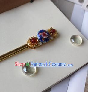 Traditional Chinese Bride Cloisonne Golden Hairpin Headdress Ancient Court Hair Accessories for Women