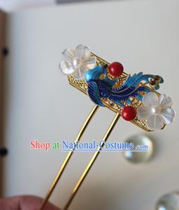 Traditional Chinese Bride Blueing Phoenix Shell Hairpin Headdress Ancient Court Hair Accessories for Women