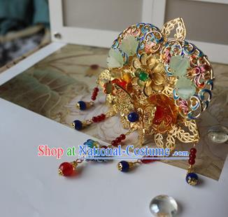 Traditional Chinese Bride Cloisonne Hair Crown Headdress Ancient Court Hair Accessories for Women