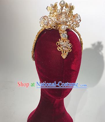 Traditional Chinese Stage Show Golden Royal Crown Headdress Handmade Catwalks Hair Accessories for Women