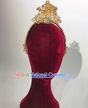 Traditional Chinese Stage Show Golden Dragon Hair Crown Headdress Handmade Catwalks Hair Accessories for Women