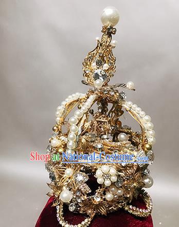 Top Stage Show Golden Golden Royal Crown Headdress Handmade Catwalks Hair Accessories for Women