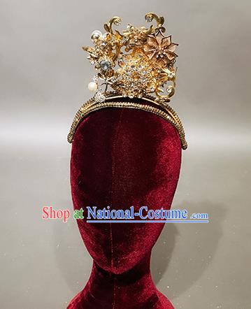 Top Stage Show Golden Flower Royal Crown Headdress Handmade Catwalks Hair Accessories for Women