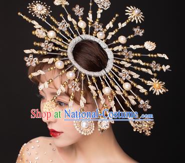 Top Stage Show Deluxe Golden Royal Crown Headdress Handmade Catwalks Hair Accessories for Women