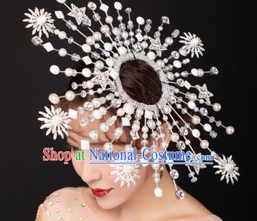 Top Stage Show Deluxe Diamante Royal Crown Headdress Handmade Catwalks Hair Accessories for Women