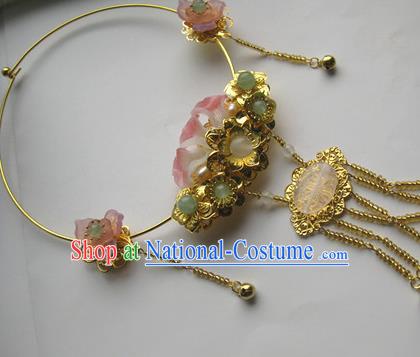 Traditional Chinese Handmade Pink Flowers Necklace Ancient Hanfu Jade Necklet Accessories for Women