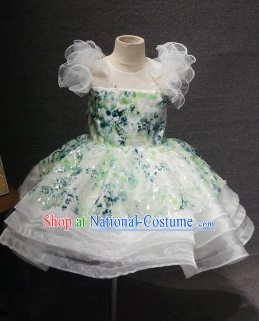 Top Grade Children Birthday White Veil Bubble Short Dress Catwalks Stage Show Princess Costume for Kids