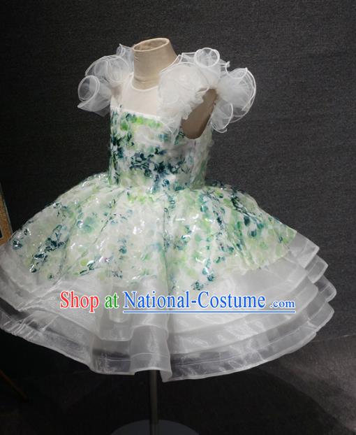 Top Grade Children Birthday White Veil Bubble Short Dress Catwalks Stage Show Princess Costume for Kids