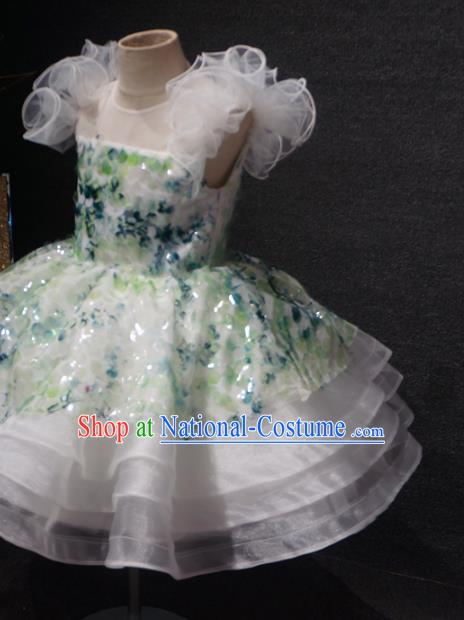 Top Grade Children Birthday White Veil Bubble Short Dress Catwalks Stage Show Princess Costume for Kids