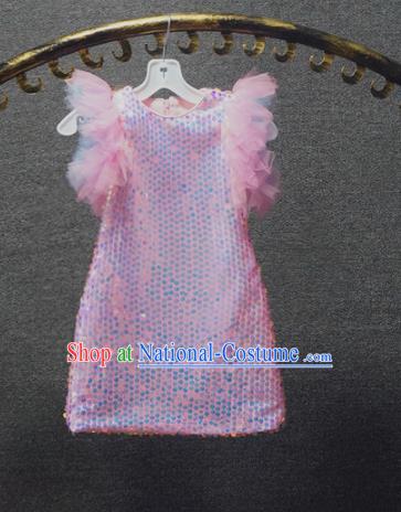 Top Grade Children Birthday Pink Short Dress Catwalks Modern Dance Costume for Kids