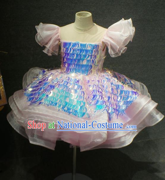 Top Grade Children Birthday Pink Short Full Dress Catwalks Stage Show Princess Costume for Kids