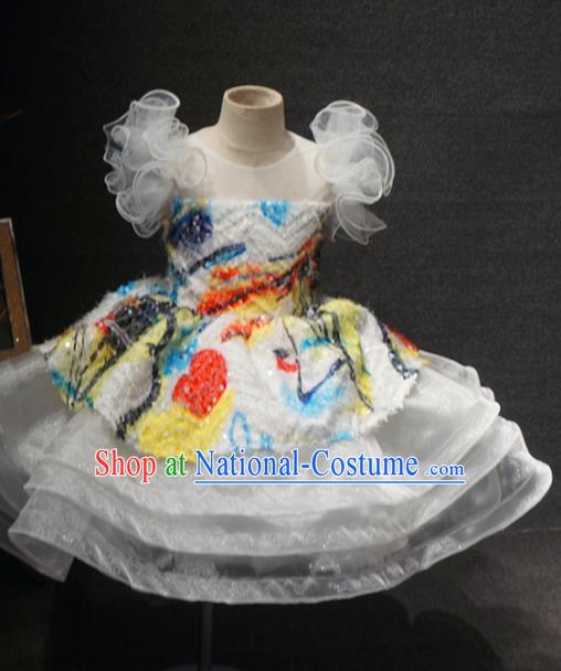 Top Grade Children Birthday White Bubble Short Dress Catwalks Stage Show Princess Costume for Kids