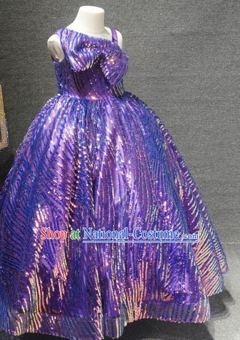 Top Grade Children Birthday Purple Full Dress Catwalks Stage Show Princess Costume for Kids