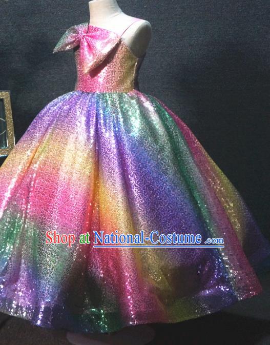 Top Grade Children Princess Colorful Full Dress Catwalks Stage Show Birthday Costume for Kids