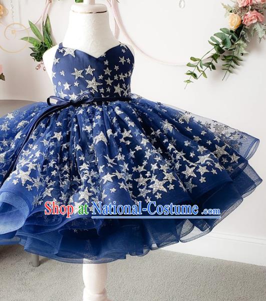 Top Grade Children Modern Dance Deep Blue Dress Catwalks Stage Show Birthday Costume for Kids