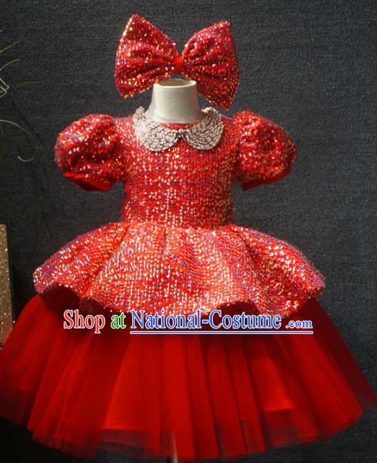 Top Grade Children Day Performance Red Dress Catwalks Stage Show Birthday Costume for Kids