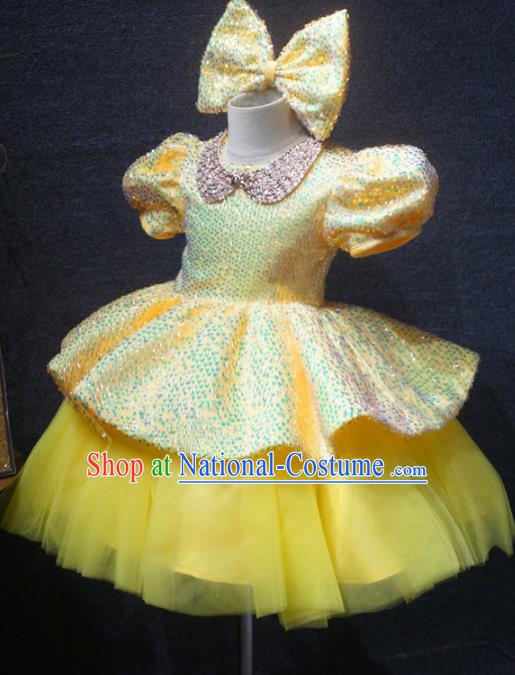 Top Grade Children Day Performance Yellow Dress Catwalks Stage Show Birthday Costume for Kids