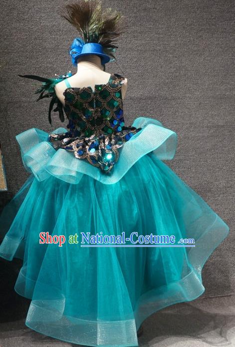 Top Grade Children Day Performance Green Short Dress Catwalks Stage Show Birthday Costume for Kids