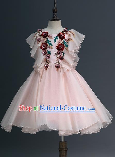 Top Children Compere Light Pink Full Dress Catwalks Princess Stage Show Dance Costume for Kids