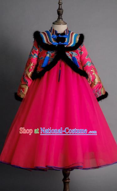 Traditional Chinese Catwalks Chorus Rosy Full Dress Compere Stage Performance Costume for Kids