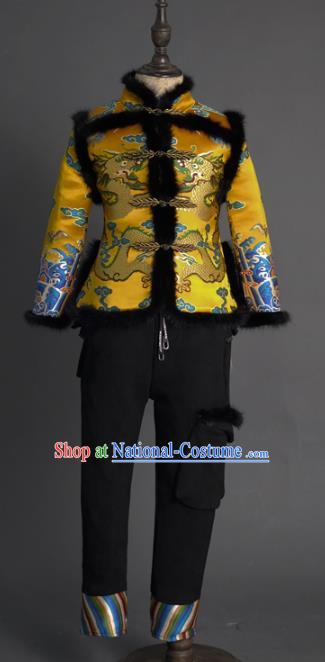 Traditional Chinese Children Classical Dance Golden Tang Suit Compere Stage Performance Costume for Kids