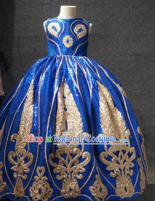 Top Children Day Dance Performance Royalblue Full Dress Catwalks Stage Show Birthday Costume for Kids