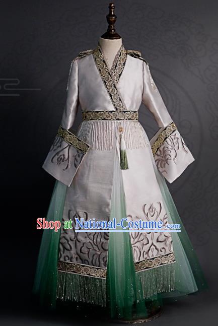 Traditional Chinese Catwalks White Qipao Dress Compere Stage Performance Costume for Kids