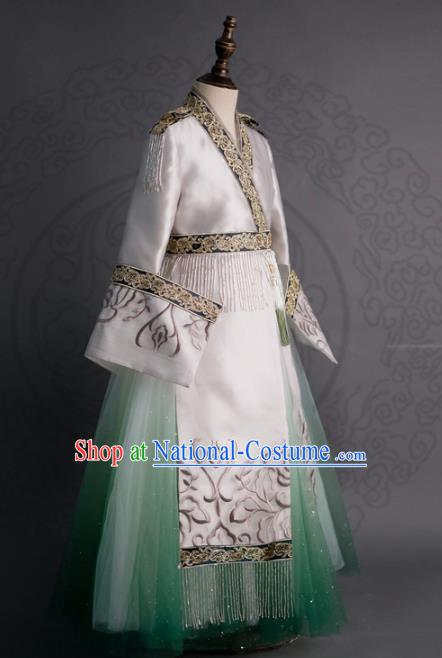 Traditional Chinese Catwalks White Qipao Dress Compere Stage Performance Costume for Kids