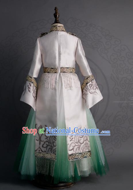 Traditional Chinese Catwalks White Qipao Dress Compere Stage Performance Costume for Kids