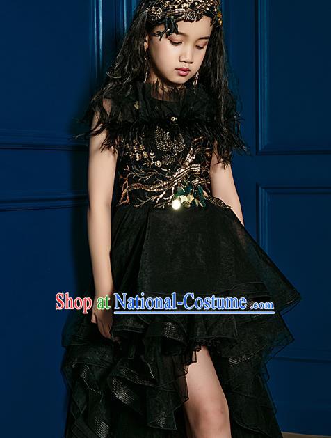 Top Children Compere Black Veil Full Dress Catwalks Stage Show Dance Costume for Kids