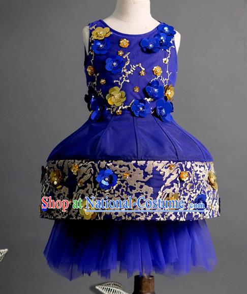 Top Children Compere Royalblue Short Full Dress Catwalks Stage Show Dance Costume for Kids