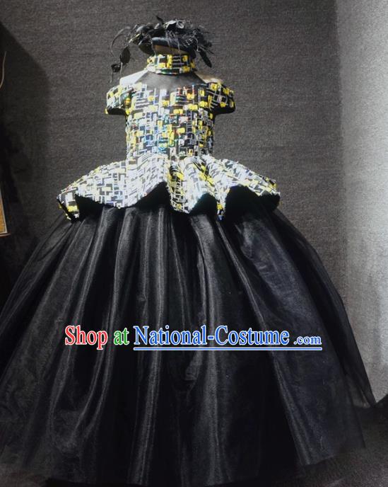 Top Children Day Dance Performance Black Full Dress Catwalks Stage Show Birthday Costume for Kids