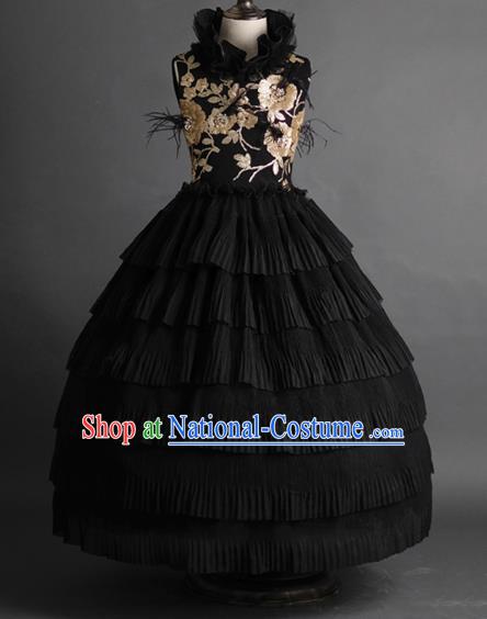 Top Children Fairy Princess Black Veil Full Dress Compere Catwalks Stage Show Dance Costume for Kids