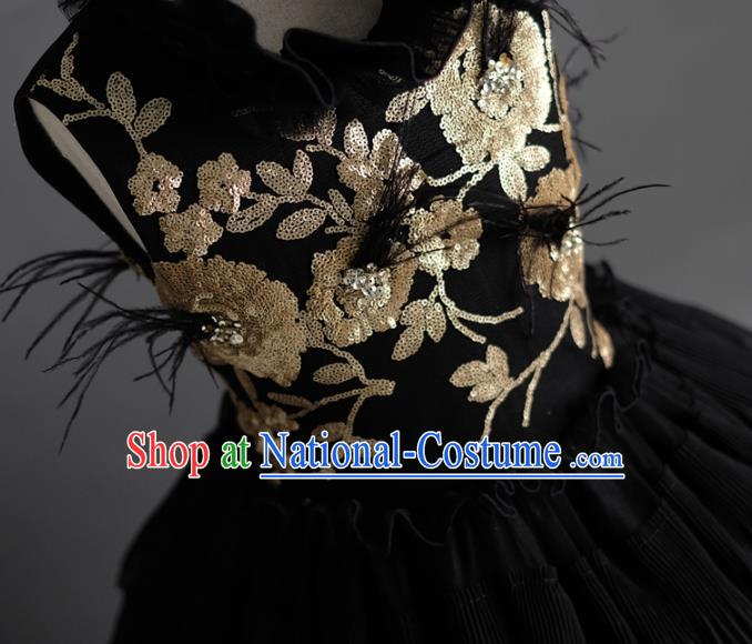 Top Children Fairy Princess Black Veil Full Dress Compere Catwalks Stage Show Dance Costume for Kids