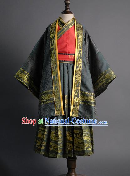 Traditional Chinese Children Embroidered Black Hanfu Clothing Compere Classical Dance Stage Performance Costume for Kids