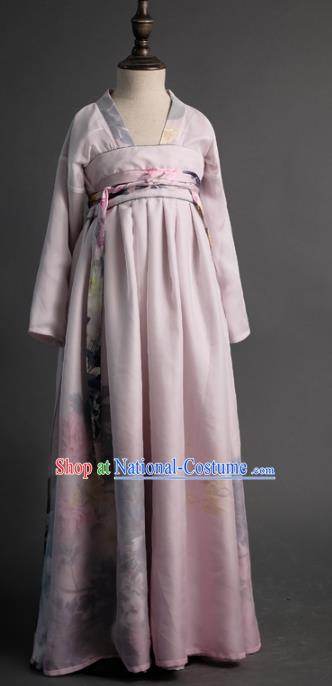 Traditional Chinese Girl Classical Dance Lilac Hanfu Dress Compere Stage Performance Costume for Kids