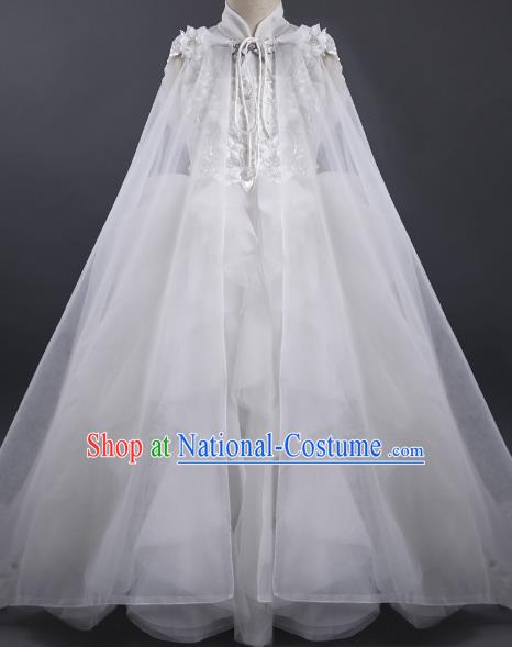 Top Children Fairy Princess White Veil Full Dress Compere Catwalks Stage Show Dance Costume for Kids