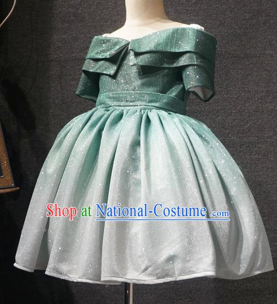 Top Children Kindergarten Performance Green Short Dress Catwalks Stage Show Birthday Costume for Kids