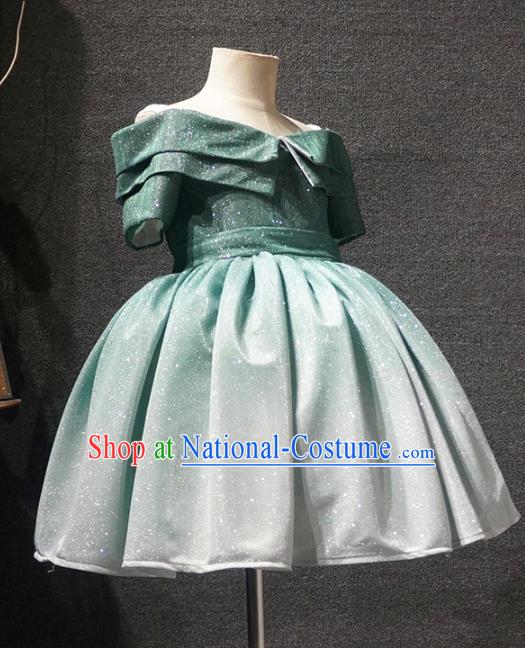 Top Children Kindergarten Performance Green Short Dress Catwalks Stage Show Birthday Costume for Kids