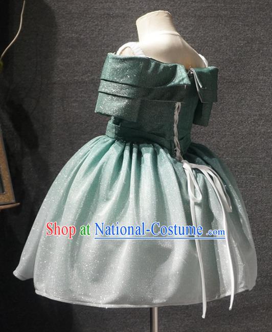 Top Children Kindergarten Performance Green Short Dress Catwalks Stage Show Birthday Costume for Kids