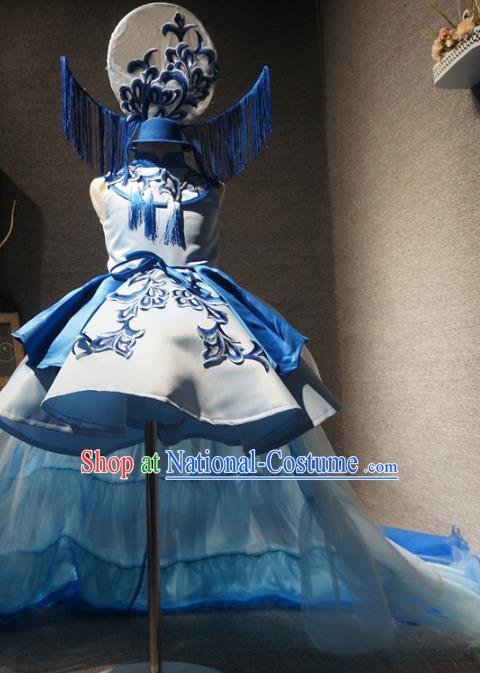 Traditional Chinese New Year Performance Short Qipao Dress Catwalks Compere Stage Show Costume for Kids