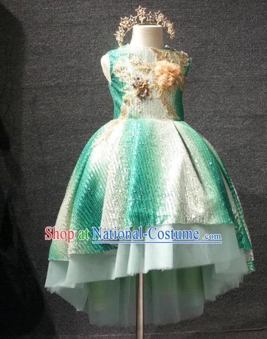 Top Kindergarten Children Day Green Dress Catwalks Stage Show Birthday Costume for Kids